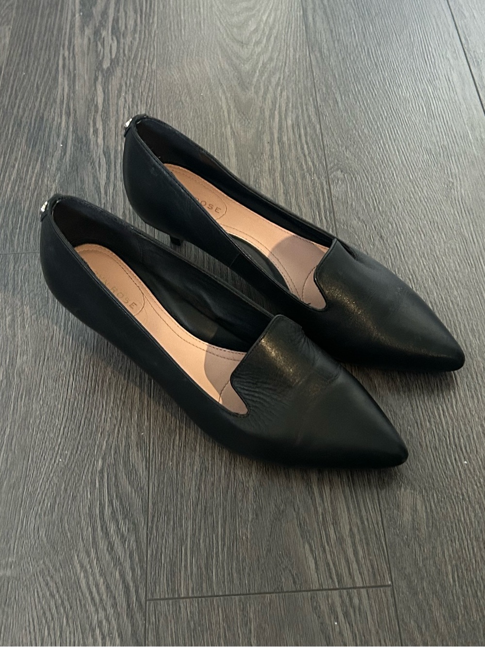 Taryn Rose Black Leather Pointed Toe Kitten Heels